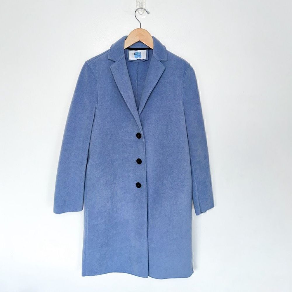 Harris Wharf London Women’s Dusty Blue Fleece Longline 3 Button Closure Coat